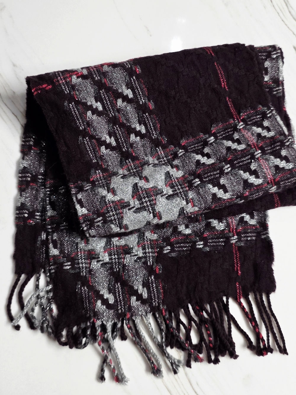 Burberry Plaid Jacquard Fringe Scarf